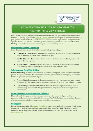 Agua en Costa Rica Un Recurso Vital y su Gestión Pura vida drilling