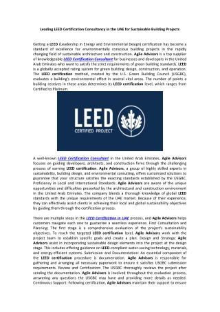 Leading LEED Certification Consultancy in the UAE for Sustainable Building