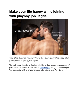 Make your life happy while joining with playboy job Jagtial