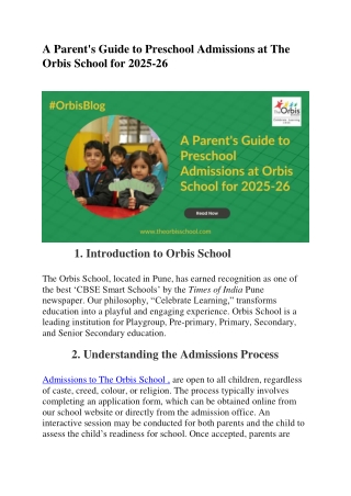 A Parent's Guide to Preschool Admissions at The Orbis School for 2025-26