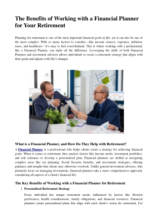 The Benefits of Working with a Financial Planner for Your Retirement