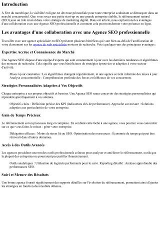 Les avantages d'une collaboration avec une Agence SEO professionnelle