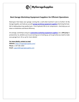 Best Garage Workshop Equipment Suppliers for Efficient Operations
