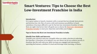 Smart Ventures Tips to Choose the Best Low Investment Franchise in India