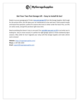 Get Your Two Post Garage Lift – Easy to Install & Use