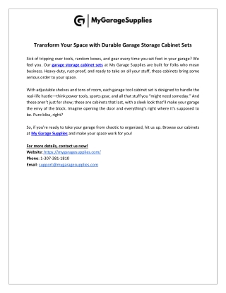 Transform Your Space with Durable Garage Storage Cabinet Sets
