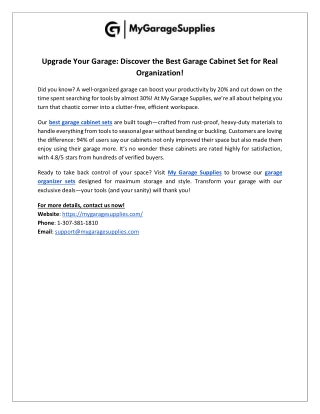 Upgrade Your Garage Discover the Best Garage Cabinet Set for Real Organization