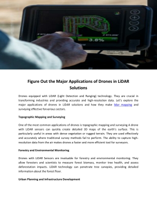 Figure Out the Major Applications of Drones in LiDAR Solutions