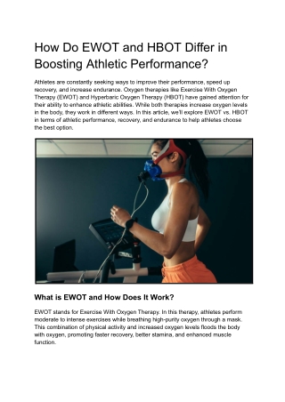 How Do EWOT and HBOT Differ in Boosting Athletic Performance?