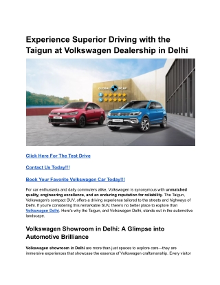 Experience Superior Driving with the Taigun at Volkswagen Dealership in Delhi