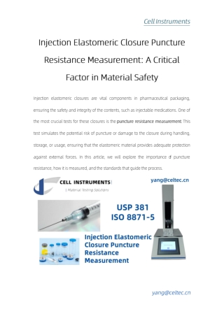 Injection Elastomeric Closure Puncture Resistance Measurement A Critical Factor in Material Safety