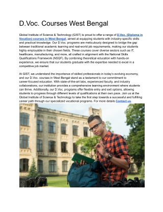 D.Voc. Courses West Bengal
