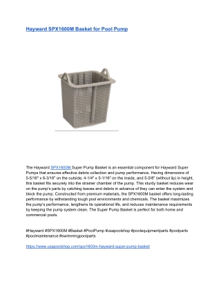 Hayward SPX1600M Basket for Pool Pump
