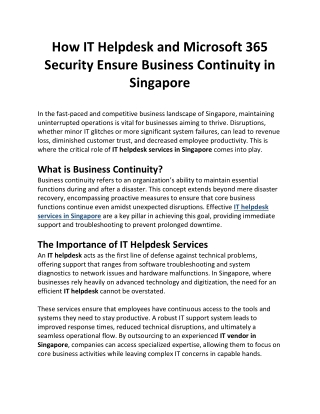 How IT Helpdesk and Microsoft 365 Security Ensure Business Continuity in Singapore