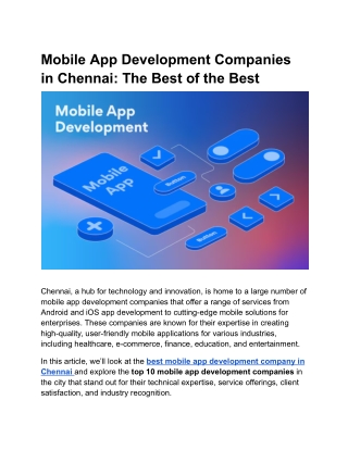 Mobile App Development Companies in Chennai: The Best of the Best
