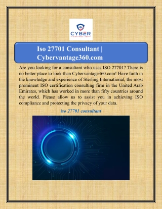 Iso 27701 Consultant | Cybervantage360.com