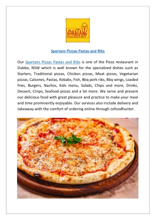 Spartans Pizzas, Pastas & Ribs Restaurant in Dubbo, Order now