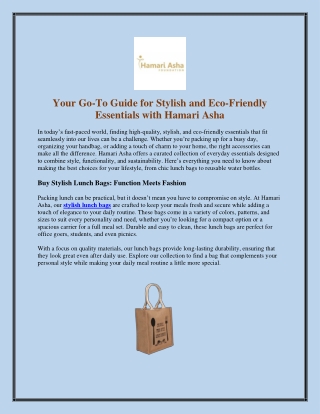 Your Go-To Guide for Stylish and Eco-Friendly Essentials with Hamari Asha