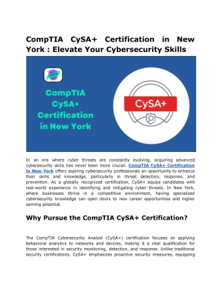 CompTIA CySA  Certification in New York _ Elevate Your Cybersecurity Skills