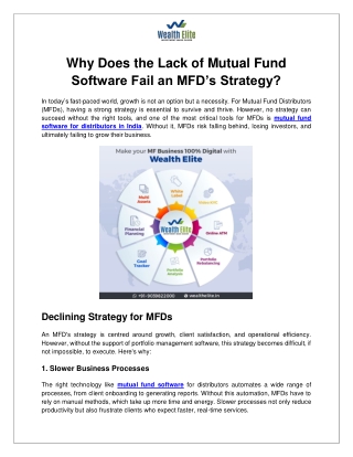 Why Does the Lack of Mutual Fund Software Fail an MFD’s Strategy