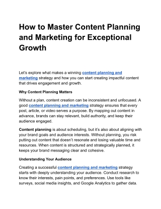 How to Master Content Planning and Marketing for Exceptional Growth