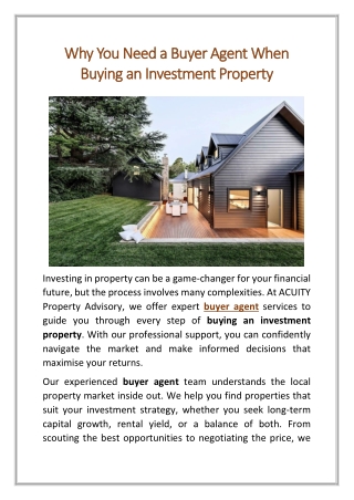 Why You Need a Buyer Agent When Buying an Investment Property