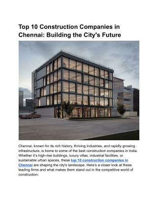 Top 10 Construction Companies in Chennai: Building the City's Future