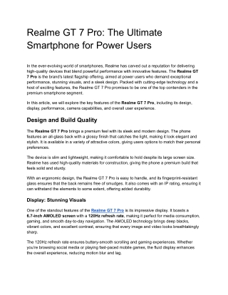 Realme GT 7 Pro: The Ultimate Smartphone for Power Users