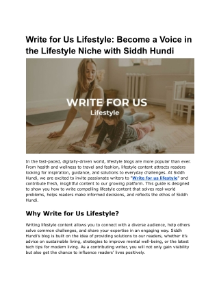 Write for Us Lifestyle_ Become a Voice in the Lifestyle Niche with Siddh Hundi
