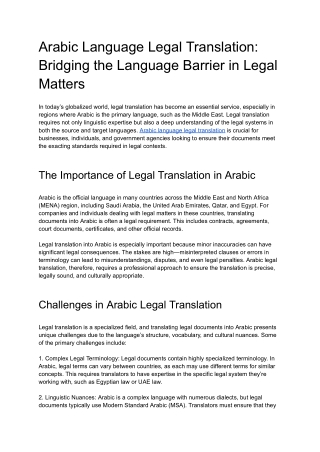 Arabic Language Legal Translation_ Bridging the Language Barrier in Legal Matters