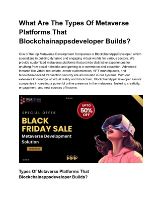 What Are The Types Of Metaverse Platforms That Blockchainappsdeveloper Builds - BlockchainAppsDeveloper
