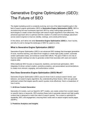 Generative Engine Optimization (GEO): The Future of SEO