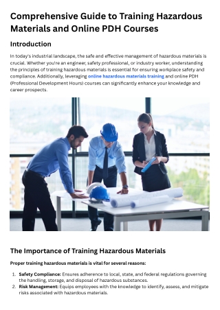 Comprehensive Guide to Training Hazardous Materials and Online PDH Courses