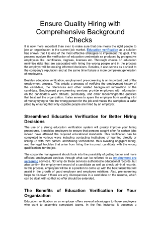 Ensure Quality Hiring with Comprehensive Background Checks