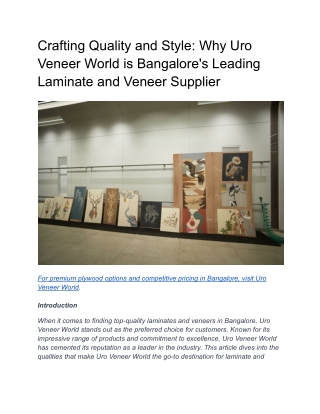 Crafting Quality and Style_ Why Uro Veneer World is Bangalore's Leading Laminate and Veneer Supplier