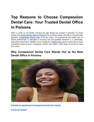 Top Reasons to Choose Compassion Dental Care_ Your Trusted Dental Office in Pomona