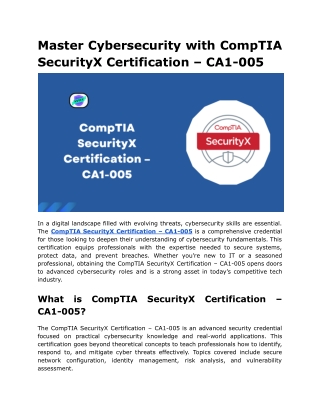 Master Cybersecurity with CompTIA SecurityX Certification – CA1-005