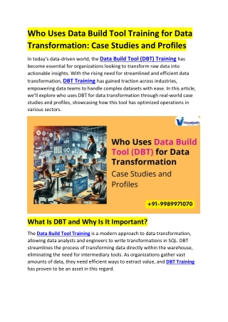 Top Data Build Tool Training | DBT Training