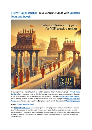 TTD VIP Break Darshan Your Complete Guide with Sri Balaji