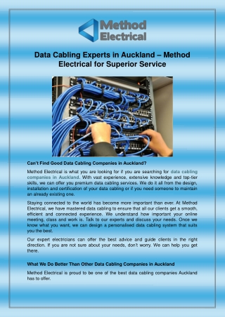 Data Cabling Experts in Auckland – Method Electrical for Superior Service