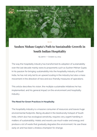 Sushen Mohan Gupta’s Path to Sustainable Growth in South Indian Hospitality