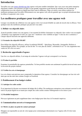 Les meilleures pratiques pour travailler avec une agence web