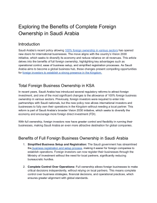 PDF Exploring the Benefits of Complete Foreign Ownership in Saudi Arabia
