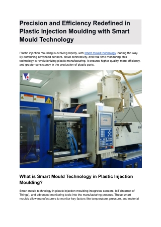 Precision and Efficiency Redefined in Plastic Injection Moulding with Smart Mould Technology