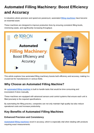 Automated Filling Machinery Boost Efficiency and Accuracy