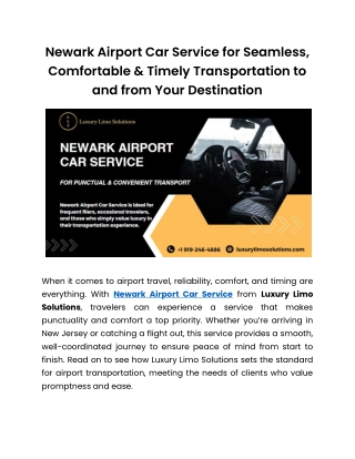 Newark Airport Car Service Offering Smooth, Hassle-Free Rides