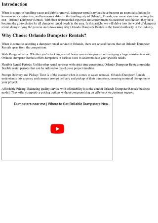 Demystifying Dumpster Rental with Orlando Dumpster Rentals