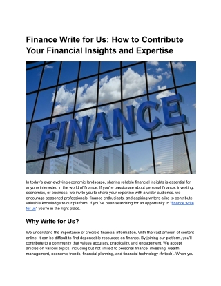 Finance Write for Us: How to Contribute Your Financial Insights and Expertise