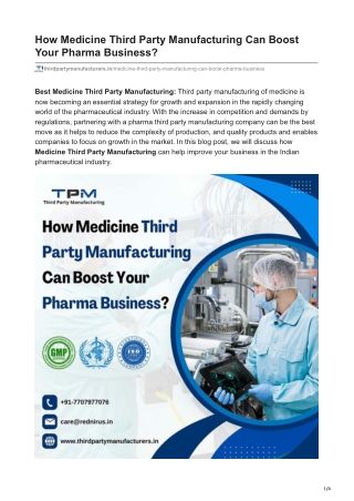 How Medicine Third Party Manufacturing Can Boost Your Pharma Business