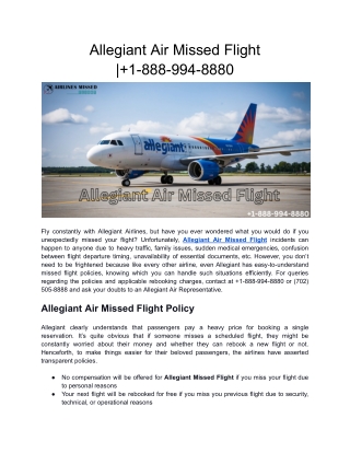 Allegiant Air Missed Flight | 1-888-994-8880